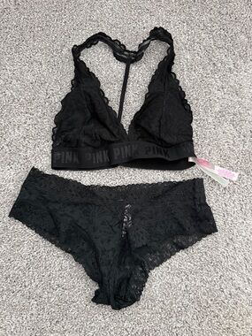 PINK Victoria's Secret Black Lace Bralette & Hipster Set